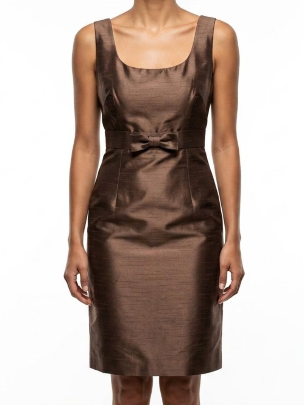 Jessica Howard Y2K Shimmer Bronze Bow Sheath Dress 10